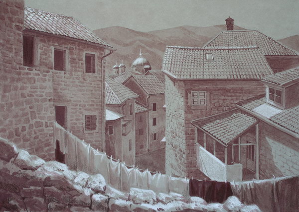 Victoria Kiryanova. Montenegro. Roofs in Kotor (sanguine), 2015