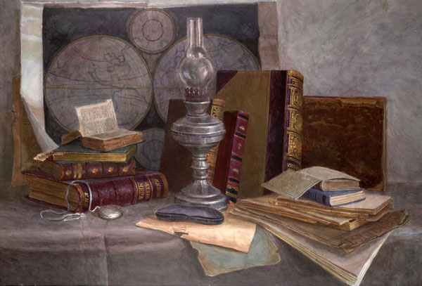 Victoria Kiryanova. Still life with cards and old time books, 2003