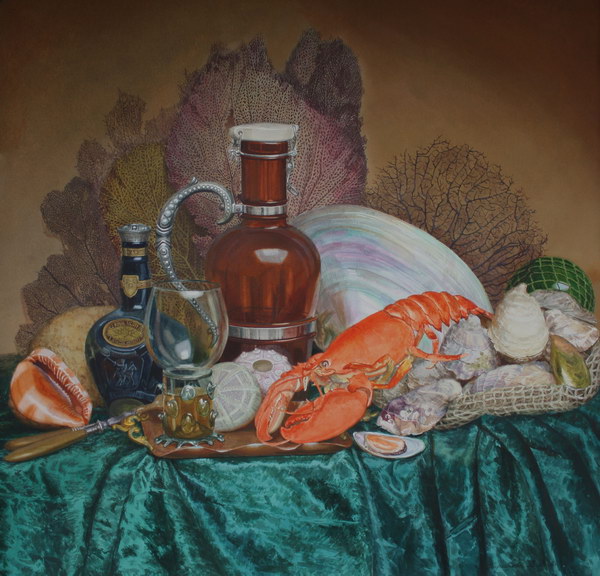 Victoria Kiryanova. Still life with old glass and oysters, 2016