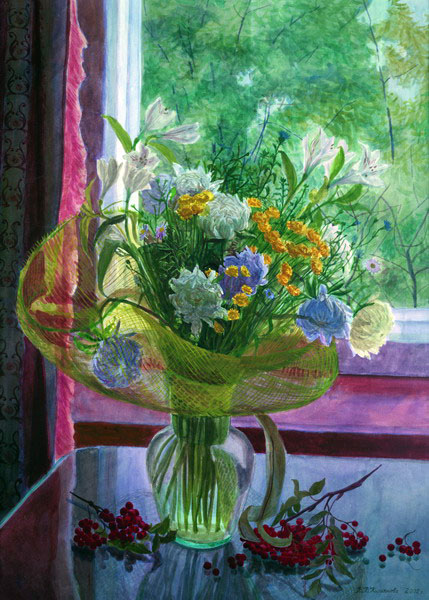 Victoria Kiryanova. Autumn flowers at window, 2002