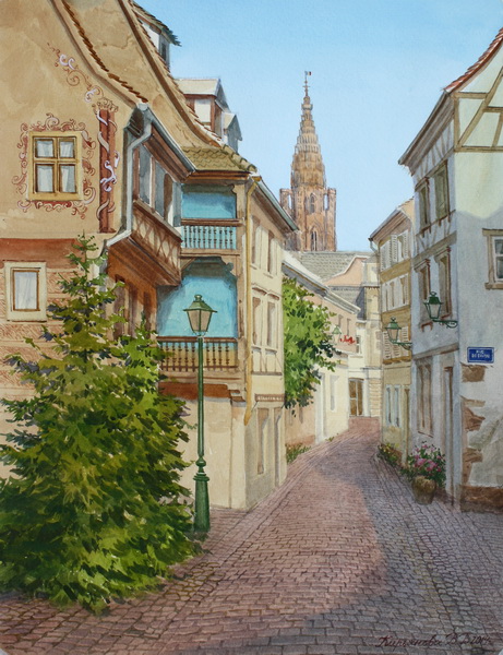 Victoria Kiryanova. Strasbourg. Small street with views of Notre Dame, 2014