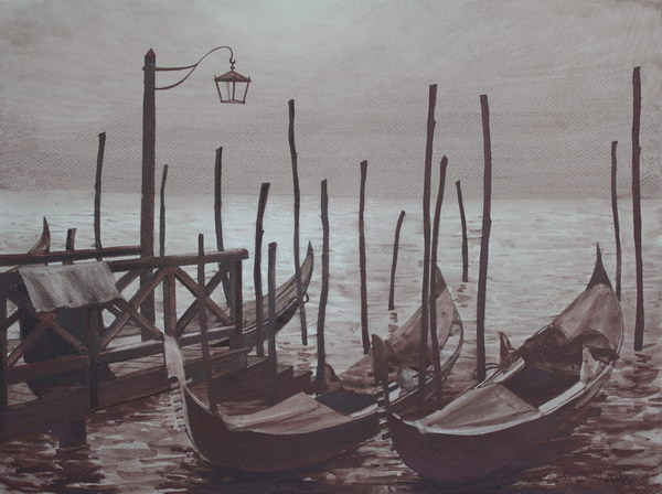 Victoria Kiryanova. Venise. Gondoles au coucher du soleil, 2017